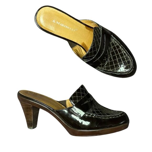 A Marinelli slides mules heels leather loafers slide on professional size 9.5 - Picture 2 of 9